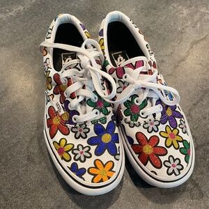 Vans Stackform Platform Sneakers Glitter Daisies Flowers Lowrise Women’s Sz 7.5